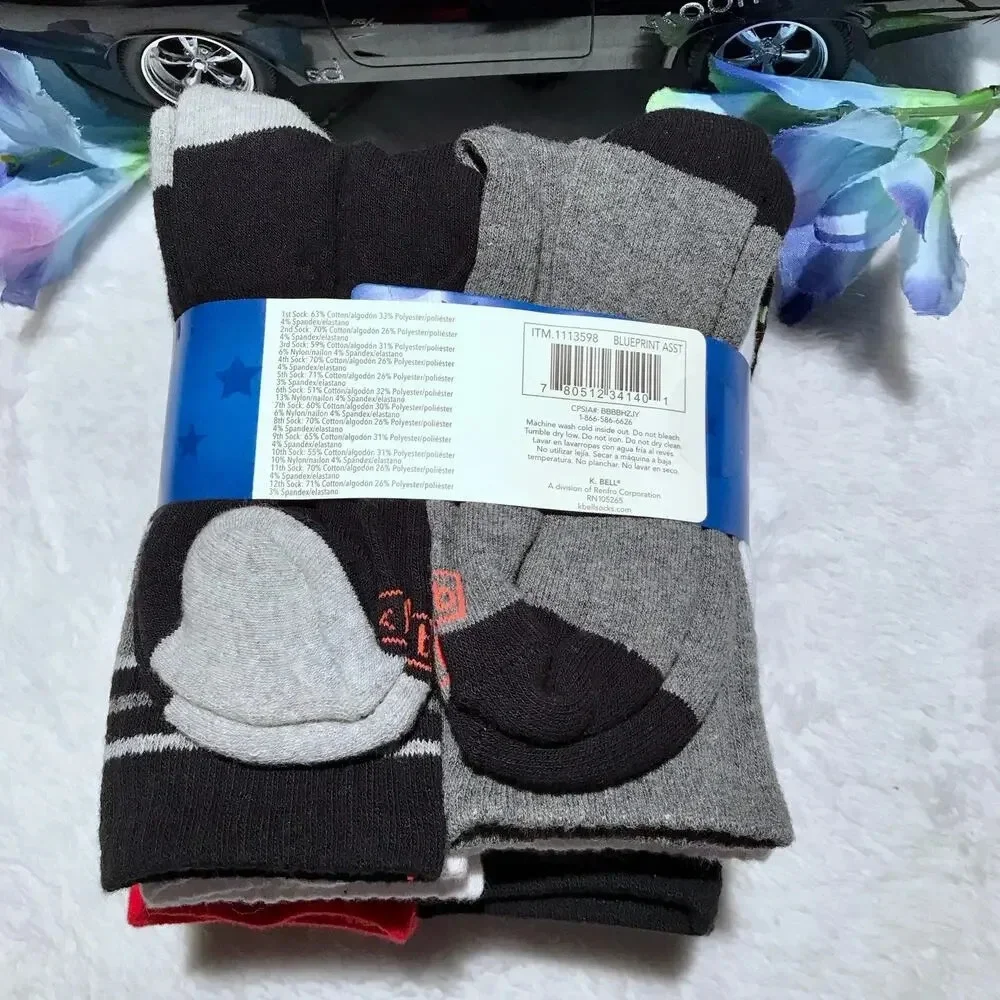 K. Bell New with Packaging 11 Pairs Crew Socks for Kids 13-4